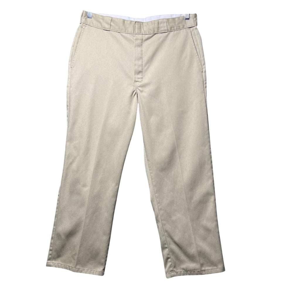 Vintage 90s Dickies Khaki Tan Work Pants‎ Flat Front Straight Leg 34x26